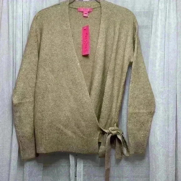 NWT Lilly Pulitzer medium Dixie Wrap Sweater in Sand Bar Metallic Item# AN - Picture 7 of 9